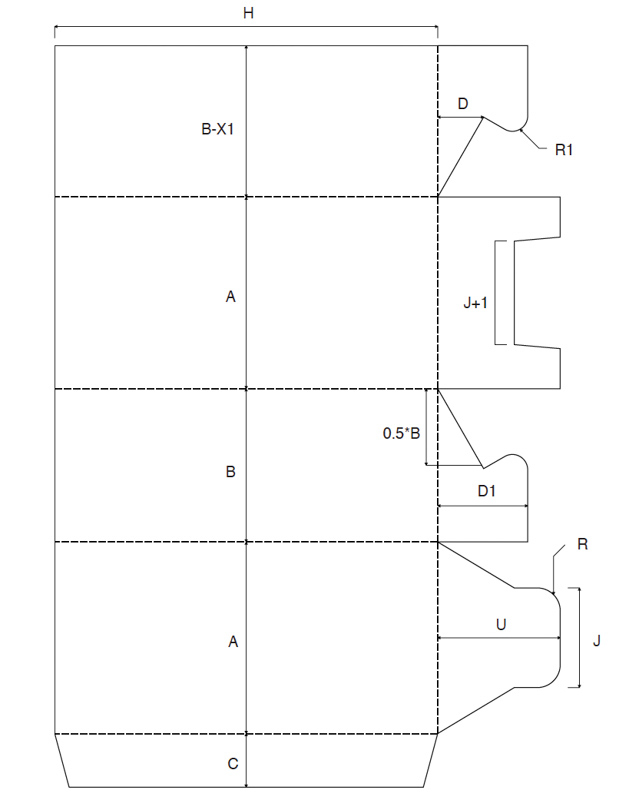 Faltschachtel Verpackung ECMA A5501 Halbfaltschachtel mit Steckboden technische Zeichnung